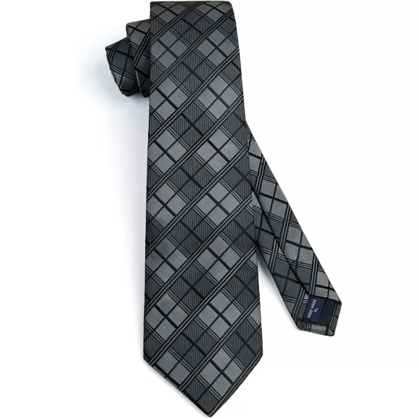 HISDERN Ties for Men Silk Extra Long Tie and Pocket Square Classic Plaid Checkered 63 inches Men's Neckties Business