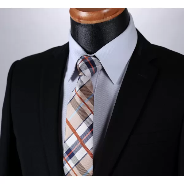 HISDERN Ties for Men Silk Extra Long Tie and Pocket Square Classic Plaid Checkered 63 inches Men's Neckties Business