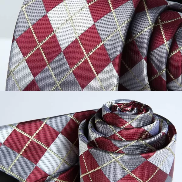 HISDERN Ties for Men Silk Extra Long Tie and Pocket Square Classic Plaid Checkered 63 inches Men's Neckties Business