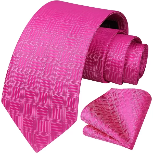 HISDERN Ties for Men Silk Extra Long Tie and Pocket Square Classic Plaid Checkered 63 inches Men's Neckties Business