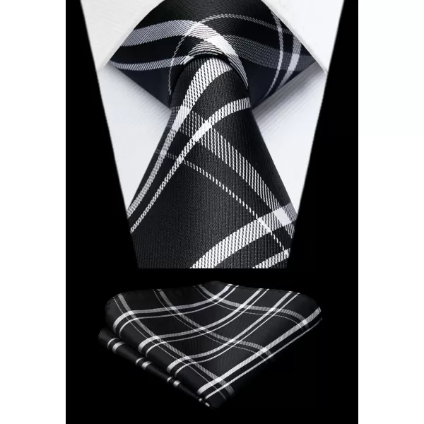 HISDERN Ties for Men Silk Extra Long Tie and Pocket Square Classic Plaid Checkered 63 inches Men's Neckties Business