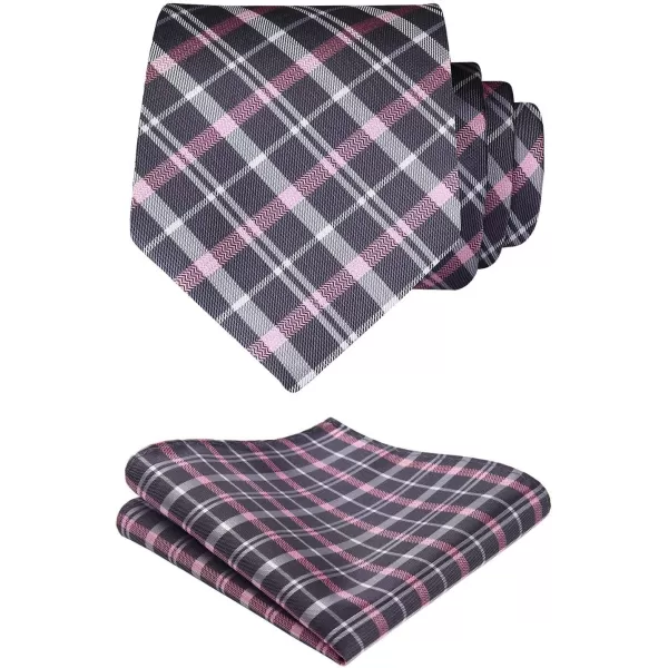 HISDERN Ties for Men Silk Extra Long Tie and Pocket Square Classic Plaid Checkered 63 inches Men's Neckties Business