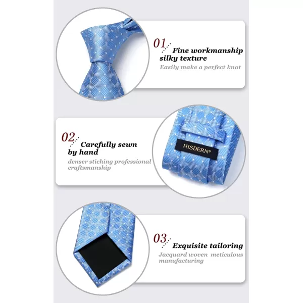 HISDERN Ties for Men Silk Extra Long Tie and Pocket Square Classic Plaid Checkered 63 inches Men's Neckties Business