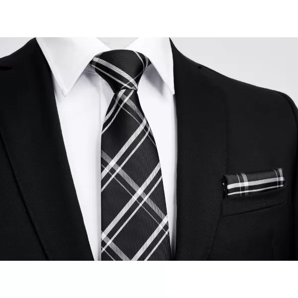 HISDERN Ties for Men Silk Extra Long Tie and Pocket Square Classic Plaid Checkered 63 inches Men's Neckties Business