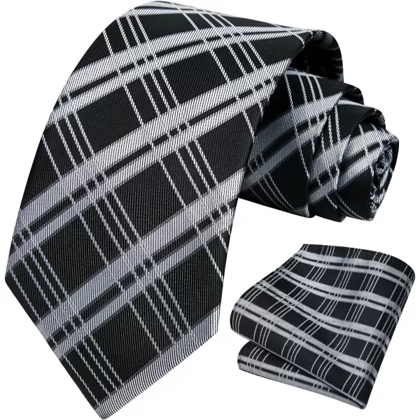 HISDERN Ties for Men Silk Extra Long Tie and Pocket Square Classic Plaid Checkered 63 inches Men's Neckties Business