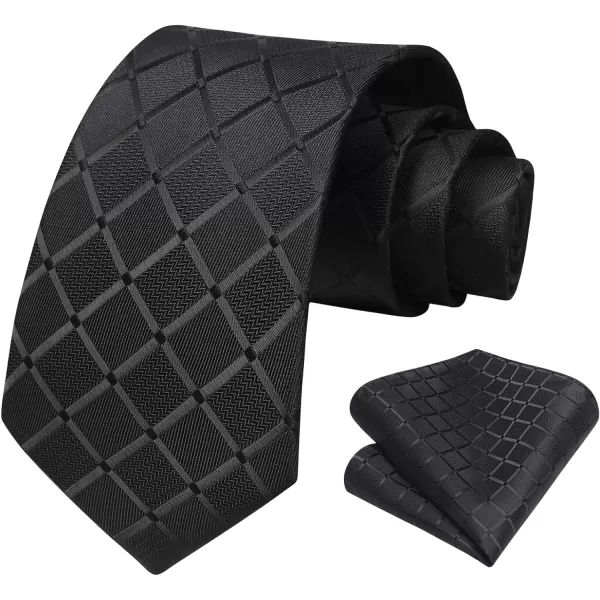HISDERN Ties for Men Silk Extra Long Tie and Pocket Square Classic Plaid Checkered 63 inches Men's Neckties Business