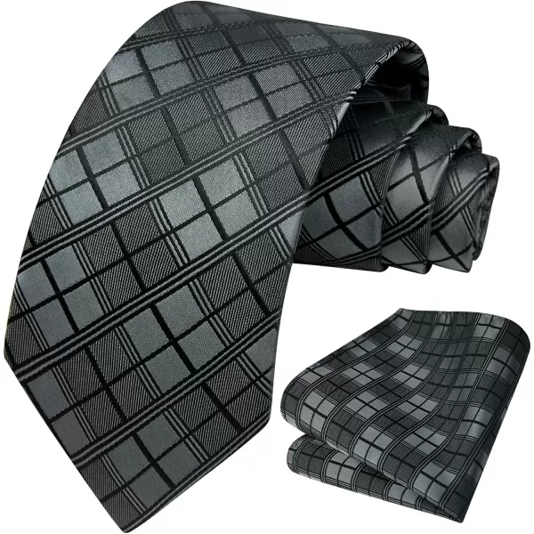 HISDERN Ties for Men Silk Extra Long Tie and Pocket Square Classic Plaid Checkered 63 inches Men's Neckties Business