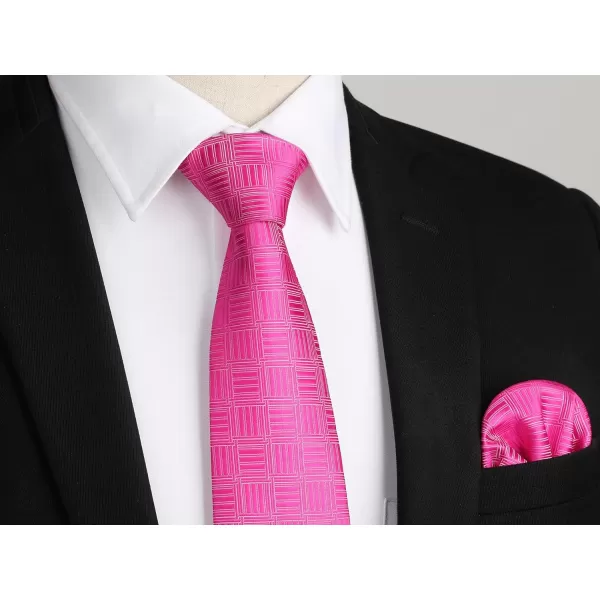 HISDERN Ties for Men Silk Extra Long Tie and Pocket Square Classic Plaid Checkered 63 inches Men's Neckties Business