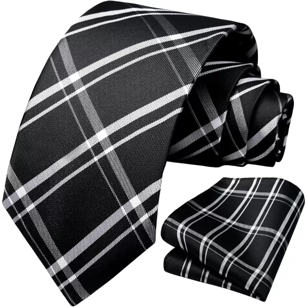 HISDERN Ties for Men Silk Extra Long Tie and Pocket Square Classic Plaid Checkered 63 inches Men's Neckties Business