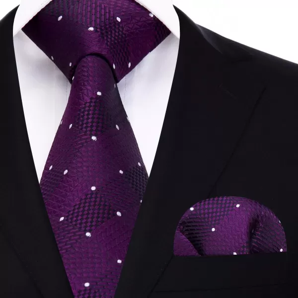 HISDERN Ties for Men Silk Extra Long Tie and Pocket Square Classic Plaid Checkered 63 inches Men's Neckties Business