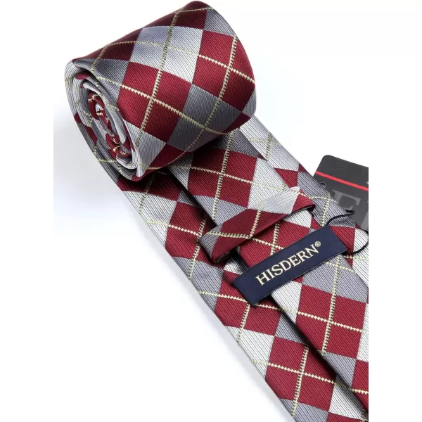 HISDERN Ties for Men Silk Extra Long Tie and Pocket Square Classic Plaid Checkered 63 inches Men's Neckties Business