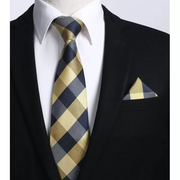 HISDERN Ties for Men Silk Extra Long Tie and Pocket Square Classic Plaid Checkered 63 inches Men's Neckties Business