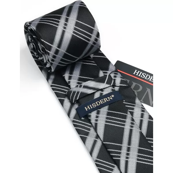 HISDERN Ties for Men Silk Extra Long Tie and Pocket Square Classic Plaid Checkered 63 inches Men's Neckties Business