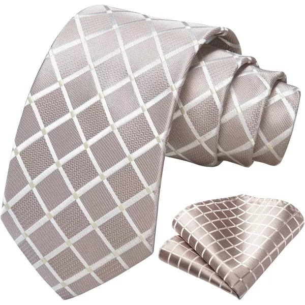 HISDERN Ties for Men Silk Extra Long Tie and Pocket Square Classic Plaid Checkered 63 inches Men's Neckties Business