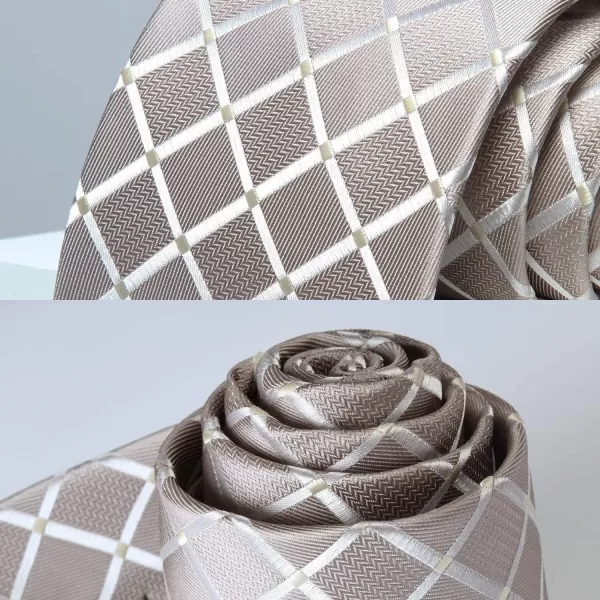 HISDERN Ties for Men Silk Extra Long Tie and Pocket Square Classic Plaid Checkered 63 inches Men's Neckties Business