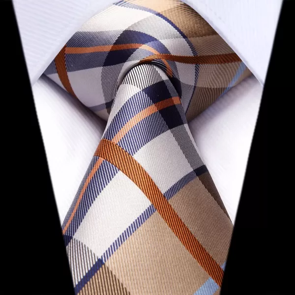 HISDERN Ties for Men Silk Extra Long Tie and Pocket Square Classic Plaid Checkered 63 inches Men's Neckties Business