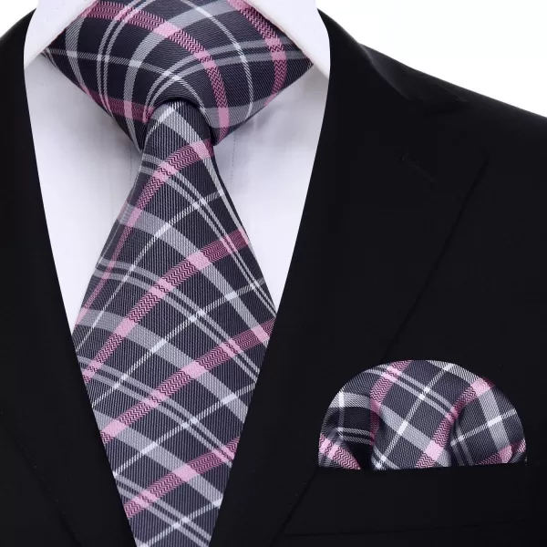 HISDERN Ties for Men Silk Extra Long Tie and Pocket Square Classic Plaid Checkered 63 inches Men's Neckties Business