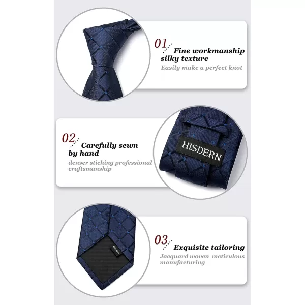HISDERN Ties for Men Silk Extra Long Tie and Pocket Square Classic Plaid Checkered 63 inches Men's Neckties Business
