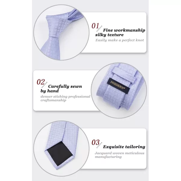 HISDERN Ties for Men Silk Extra Long Tie and Pocket Square Classic Plaid Checkered 63 inches Men's Neckties Business