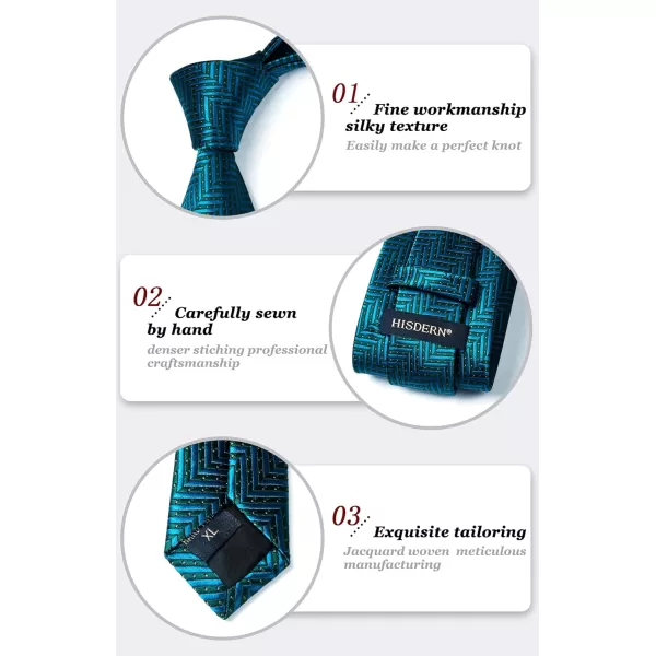 HISDERN Ties for Men Silk Extra Long Tie and Pocket Square Classic Plaid Checkered 63 inches Men's Neckties Business