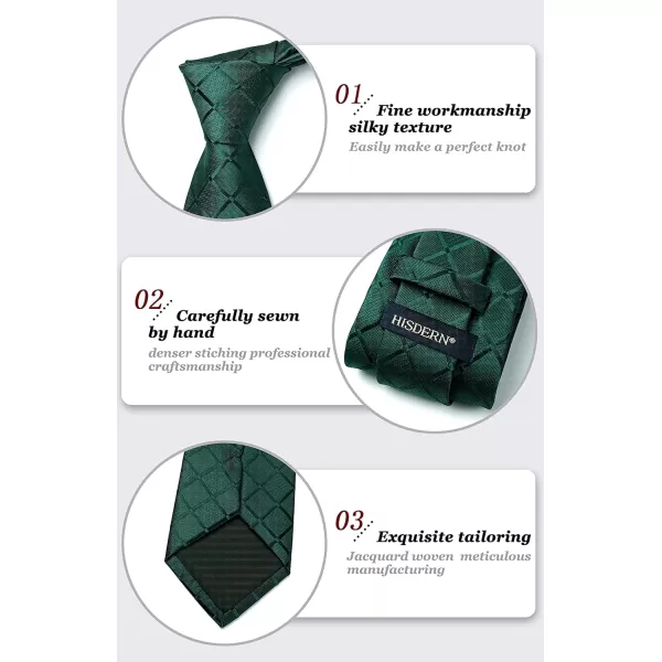 HISDERN Ties for Men Silk Extra Long Tie and Pocket Square Classic Plaid Checkered 63 inches Men's Neckties Business
