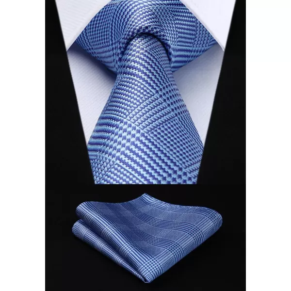 HISDERN Ties for Men Silk Extra Long Tie and Pocket Square Classic Plaid Checkered 63 inches Men's Neckties Business