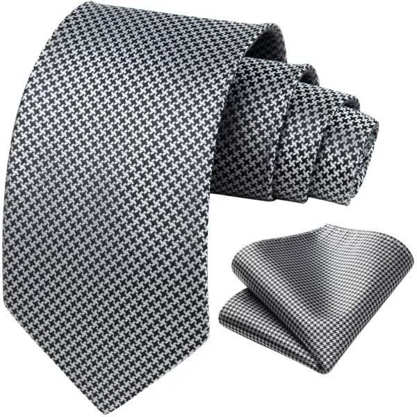 HISDERN Ties for Men Solid Houndstooth Neckties Handkerchief Formal Business Tie &amp; Pocket Square Set Wedding Party