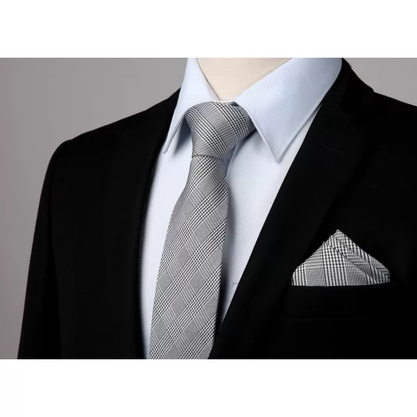 HISDERN Ties for Men Solid Houndstooth Neckties Handkerchief Formal Business Tie &amp; Pocket Square Set Wedding Party