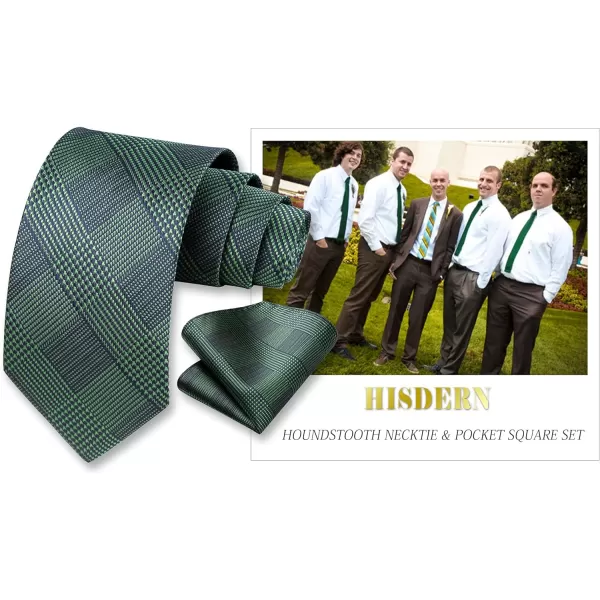 HISDERN Ties for Men Solid Houndstooth Neckties Handkerchief Formal Business Tie &amp; Pocket Square Set Wedding Party