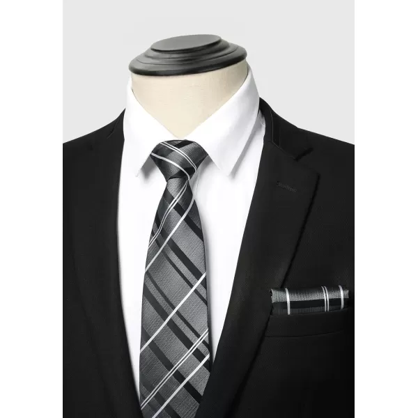 HISDERN Ties for Men Solid Houndstooth Neckties Handkerchief Formal Business Tie &amp; Pocket Square Set Wedding Party