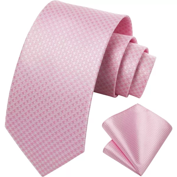 HISDERN Ties for Men Solid Houndstooth Neckties Handkerchief Formal Business Tie &amp; Pocket Square Set Wedding Party