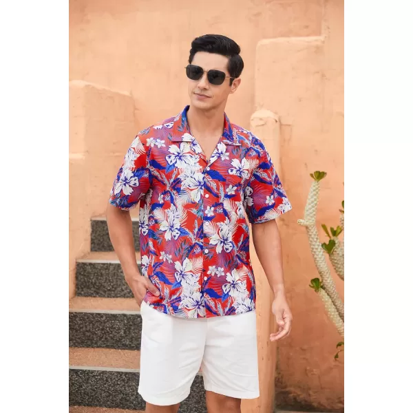 Mens Hawaiian Shirts Short Sleeve Button Down Tropical Beach Shirt 100% Cotton Summer Casual Vacation Floral Aloha Shirt