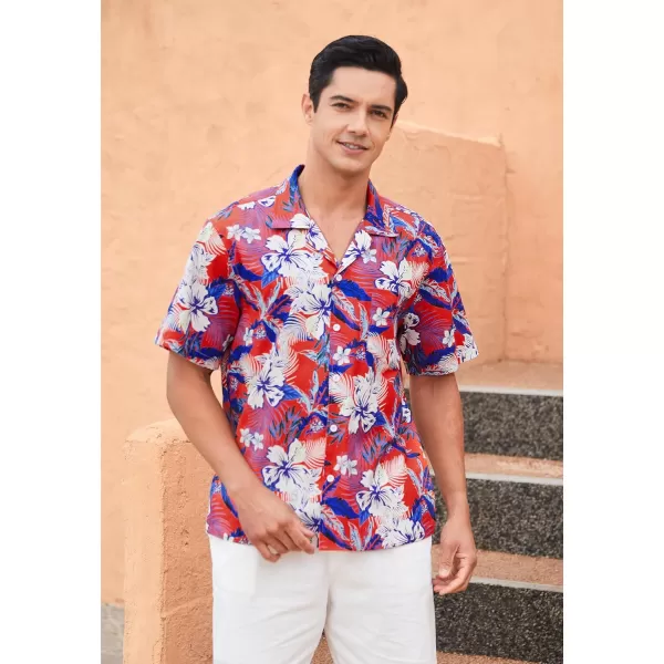 Mens Hawaiian Shirts Short Sleeve Button Down Tropical Beach Shirt 100% Cotton Summer Casual Vacation Floral Aloha Shirt