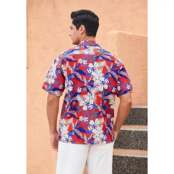 Mens Hawaiian Shirts Short Sleeve Button Down Tropical Beach Shirt 100% Cotton Summer Casual Vacation Floral Aloha Shirt