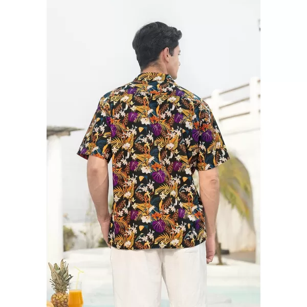 Mens Hawaiian Shirts Short Sleeve Button Down Tropical Beach Shirt 100% Cotton Summer Casual Vacation Floral Aloha Shirt