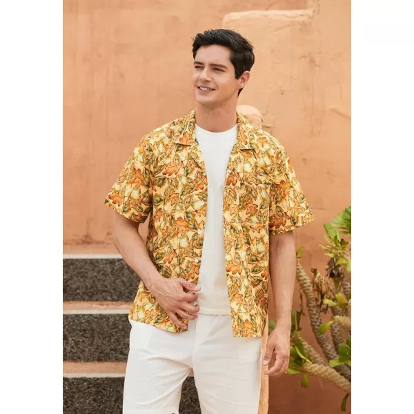 Mens Hawaiian Shirts Short Sleeve Button Down Tropical Beach Shirt 100% Cotton Summer Casual Vacation Floral Aloha Shirt