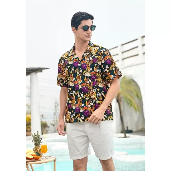 Mens Hawaiian Shirts Short Sleeve Button Down Tropical Beach Shirt 100% Cotton Summer Casual Vacation Floral Aloha Shirt
