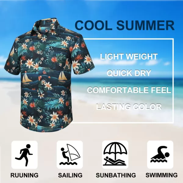 Men's Hawaiian Shirts Short Sleeve Floral Tropical Aloha Shirt Casual Summer Button Down Holiday Beach Shirt with Pocket