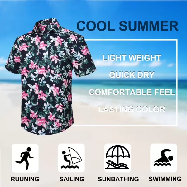 Men's Hawaiian Shirts Short Sleeve Floral Tropical Aloha Shirt Casual Summer Button Down Holiday Beach Shirt with Pocket