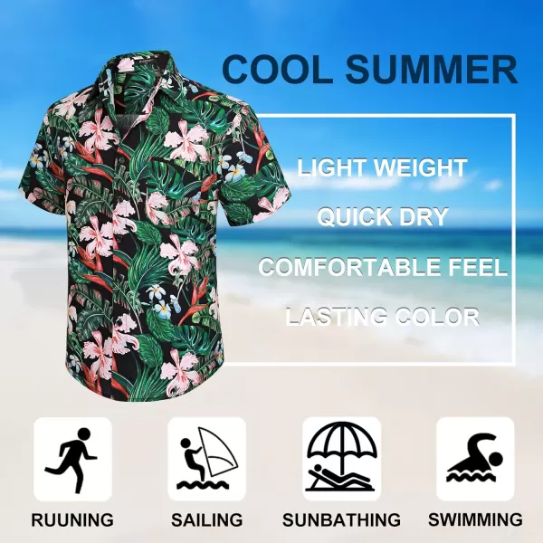 Men's Hawaiian Shirts Short Sleeve Floral Tropical Aloha Shirt Casual Summer Button Down Holiday Beach Shirt with Pocket