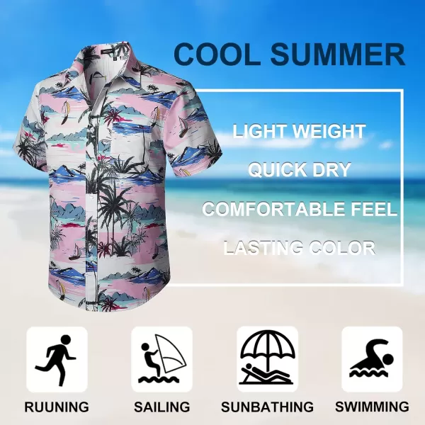 Men's Hawaiian Shirts Short Sleeve Floral Tropical Aloha Shirt Casual Summer Button Down Holiday Beach Shirt with Pocket