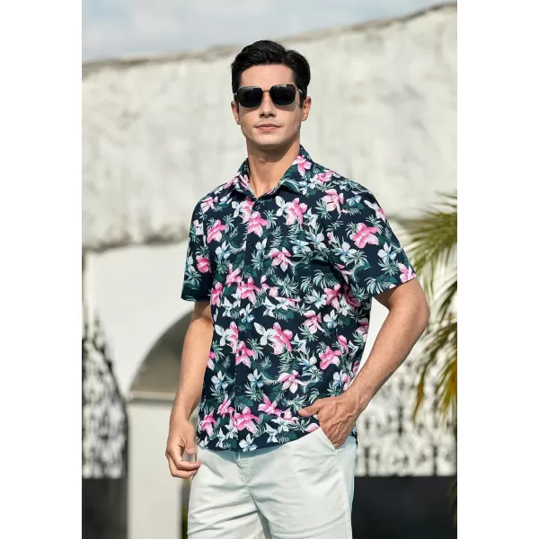 Men's Hawaiian Shirts Short Sleeve Floral Tropical Aloha Shirt Casual Summer Button Down Holiday Beach Shirt with Pocket