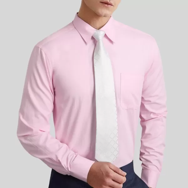 Men's Solid Long Sleeve Dress Shirt with Matching Tie and Handkerchief Set Classic Button Down Formal Business Shirts