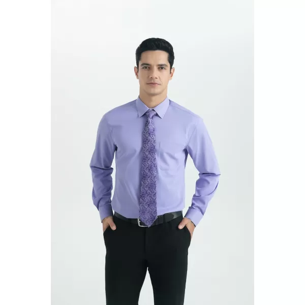 Men's Solid Long Sleeve Dress Shirt with Matching Tie and Handkerchief Set Classic Button Down Formal Business Shirts
