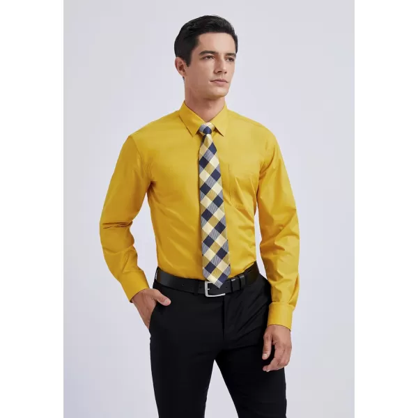 Men's Solid Long Sleeve Dress Shirt with Matching Tie and Handkerchief Set Classic Button Down Formal Business Shirts