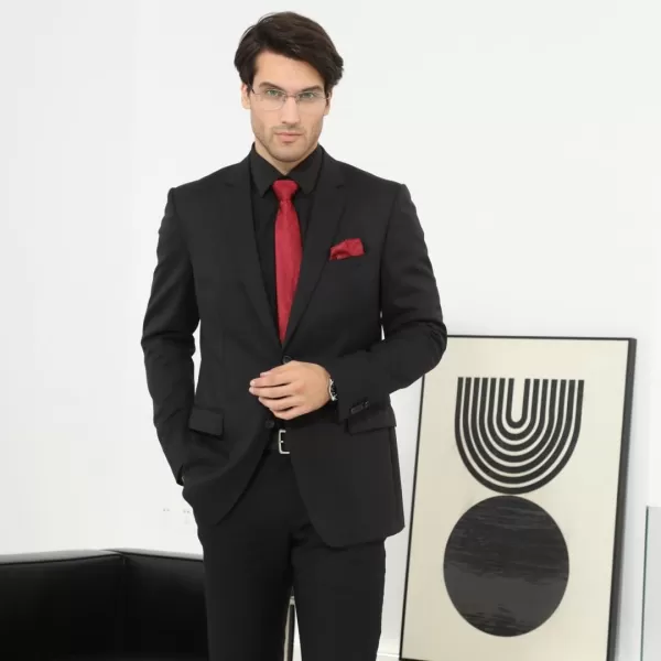 Men's Solid Long Sleeve Dress Shirt with Matching Tie and Handkerchief Set Classic Button Down Formal Business Shirts