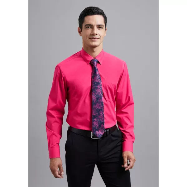 Men's Solid Long Sleeve Dress Shirt with Matching Tie and Handkerchief Set Classic Button Down Formal Business Shirts