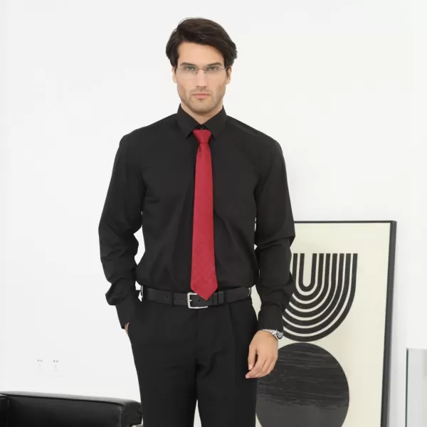 Men's Solid Long Sleeve Dress Shirt with Matching Tie and Handkerchief Set Classic Button Down Formal Business Shirts