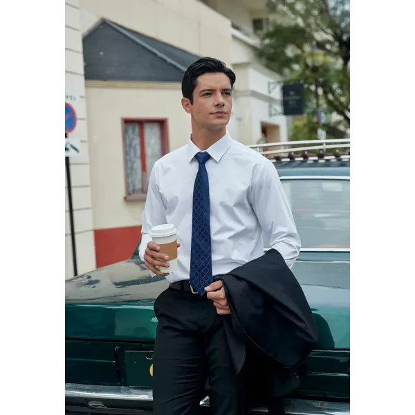 Men's Solid Long Sleeve Dress Shirt with Matching Tie and Handkerchief Set Classic Button Down Formal Business Shirts