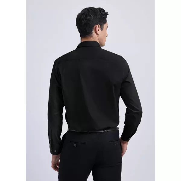 Men's Solid Long Sleeve Dress Shirt with Matching Tie and Handkerchief Set Classic Button Down Formal Business Shirts